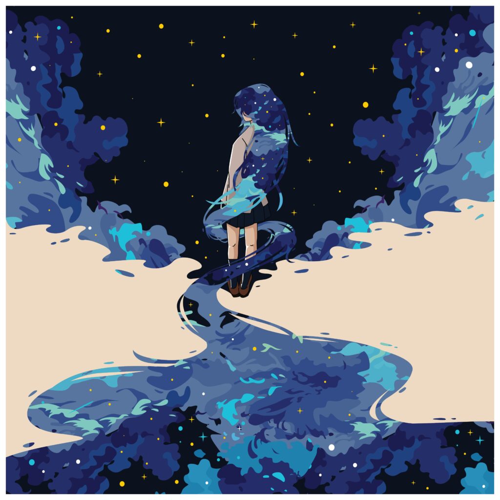 Illustration artistique représentant le subconscient, une toile avec des formes abstraites, symbolisant l'hypnose et la transformation intérieure.